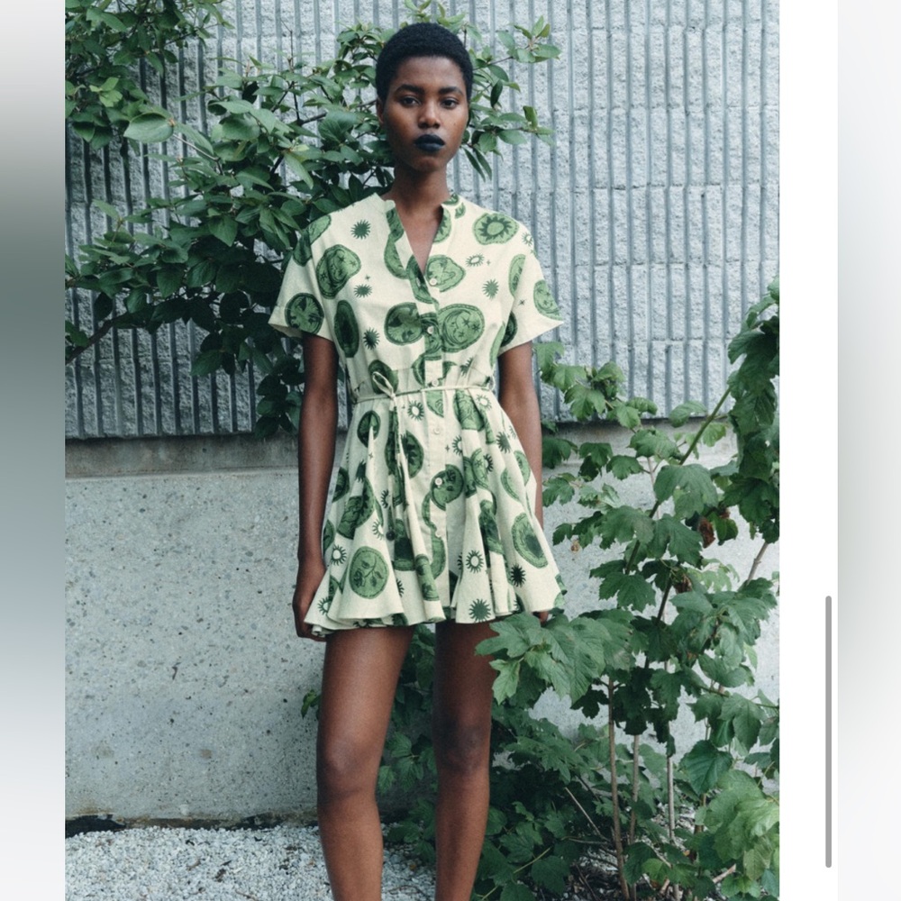 Zara Green and Cream Patterned Dress